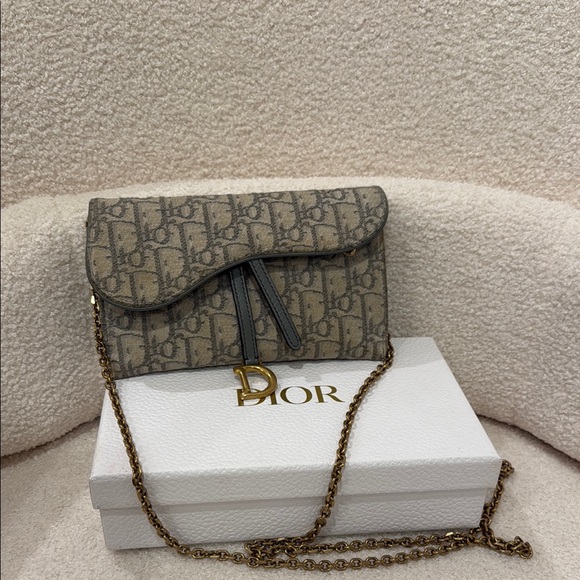 Dior Gray and Gold Clutch with Iconic Monogram - Picture 1 of 7